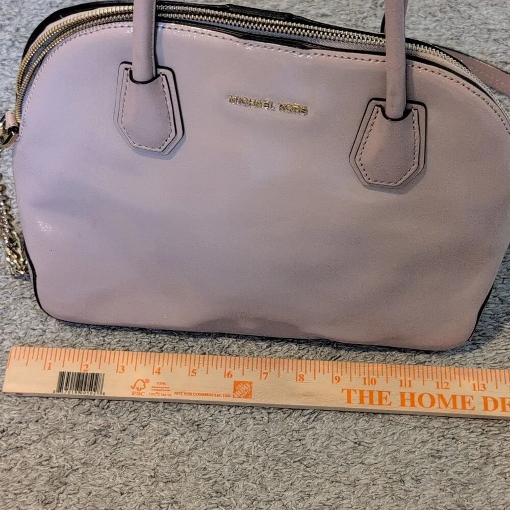 Michael Kors Pink Patent Satchel Top Handle Bag Detachable Chain Strap Zip